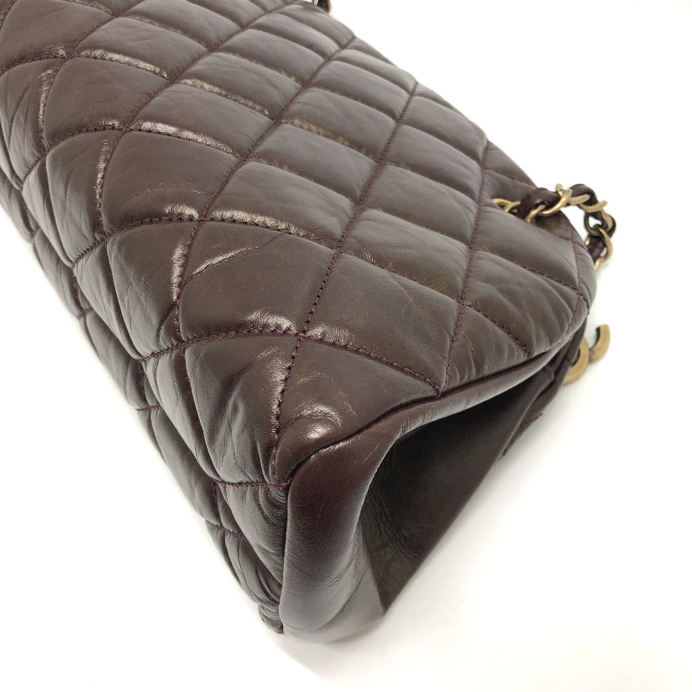 CHANEL Tote Bag lambskin Brown CC COCO Mark Matrasse Women Used