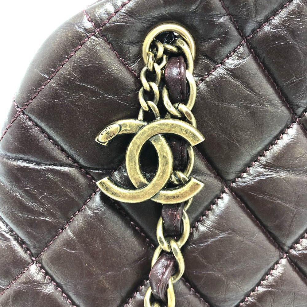 CHANEL Tote Bag lambskin Brown CC COCO Mark Matrasse Women Used