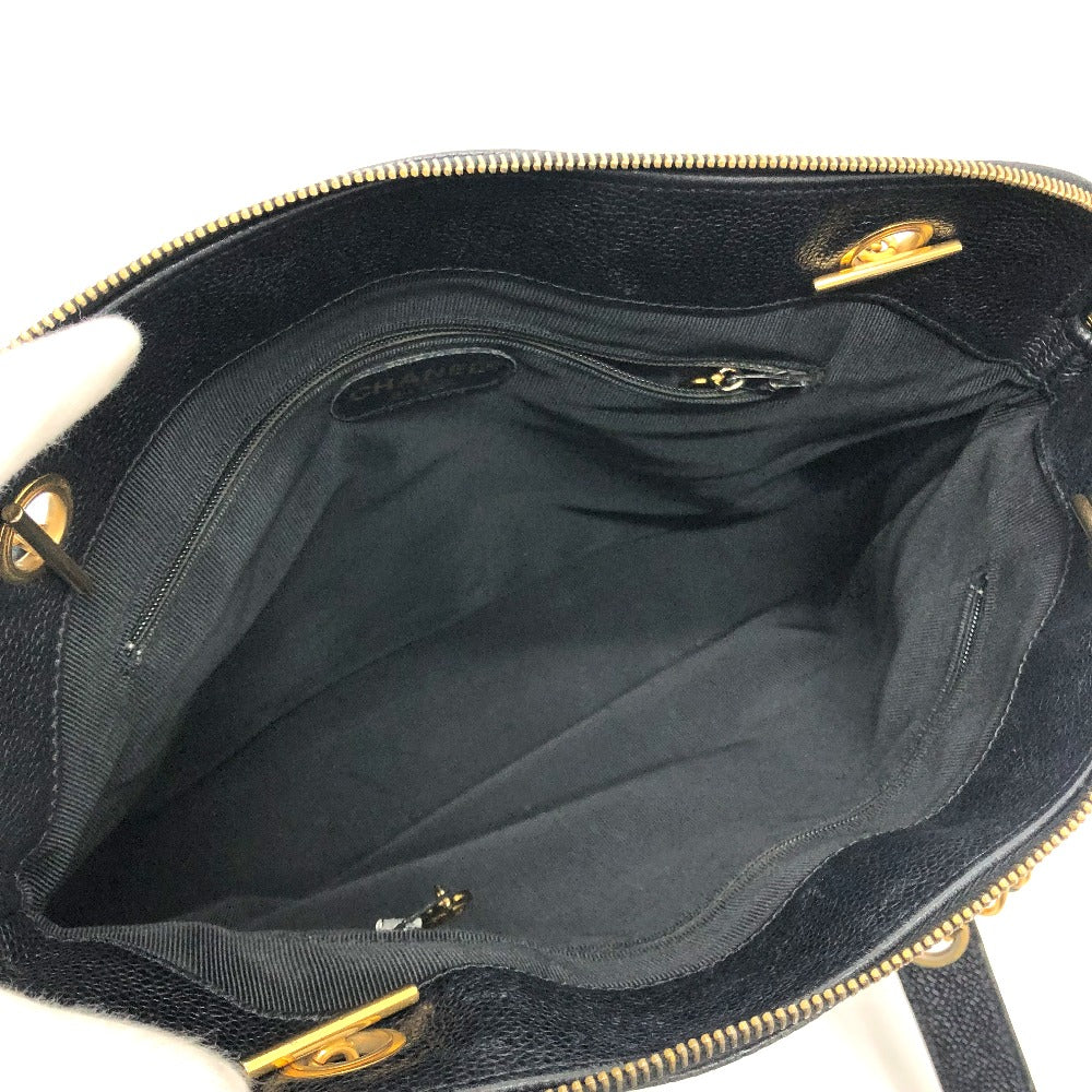 CHANEL Tote Bag Caviar skin black Trip Luco co Square Tote Chain