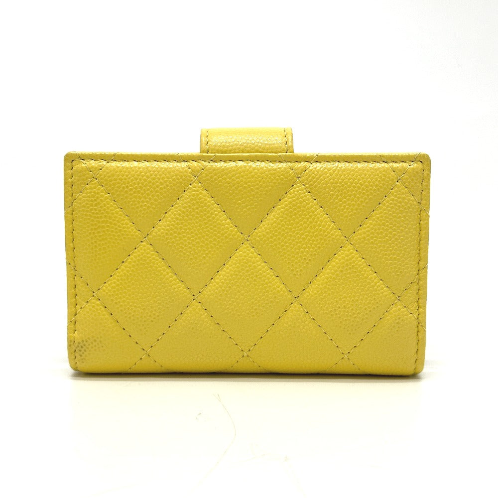 CHANEL Coin case AP1991 Caviar skin yellow CC COCO Mark classic small wallet Women Used