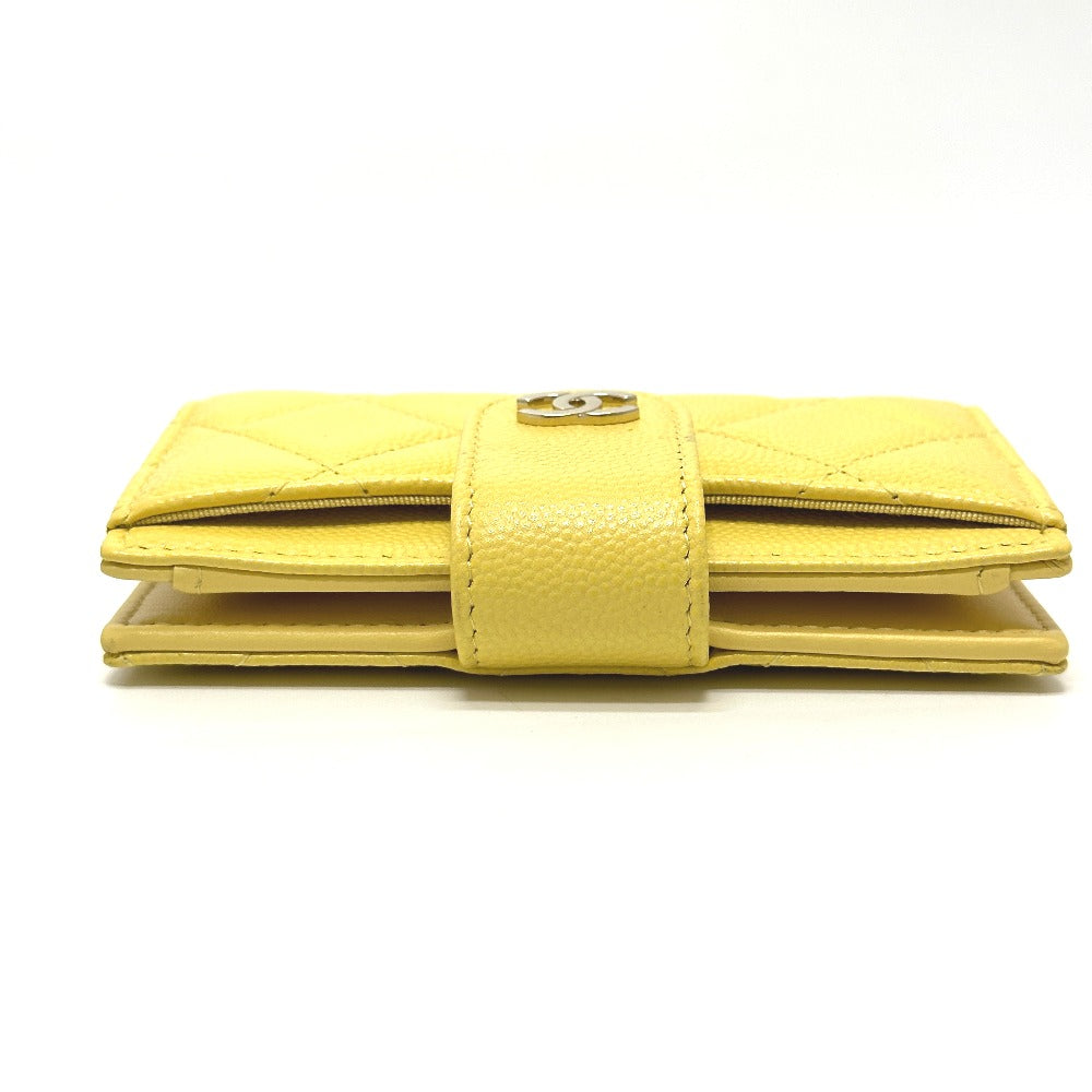 CHANEL Coin case AP1991 Caviar skin yellow CC COCO Mark classic small wallet Women Used