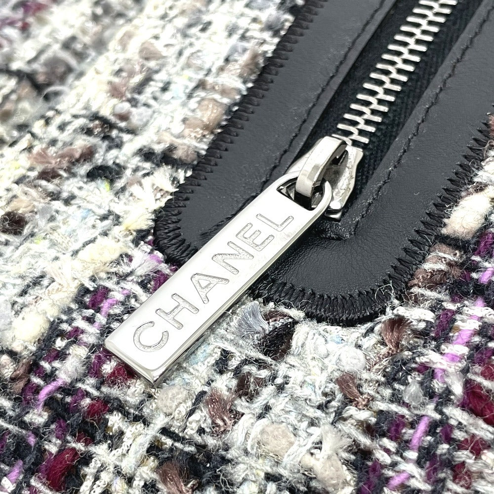 CHANEL Shoulder Bag tweed gray Camelia flap Women Used
