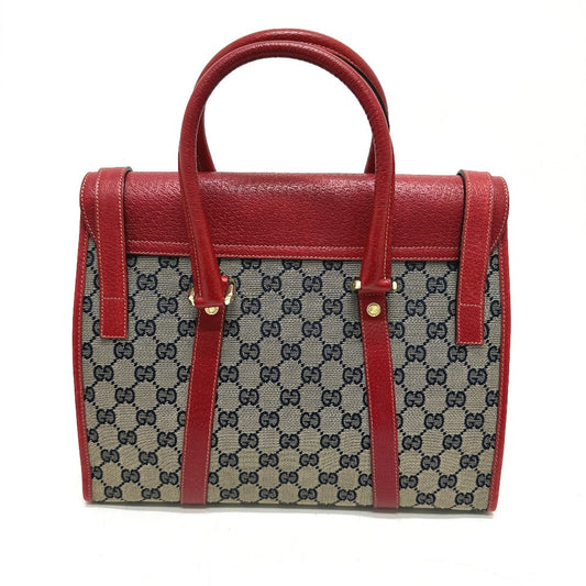 GUCCI Tote Bag 131327 GG canvas / leather Red / Navy Women Secondhand