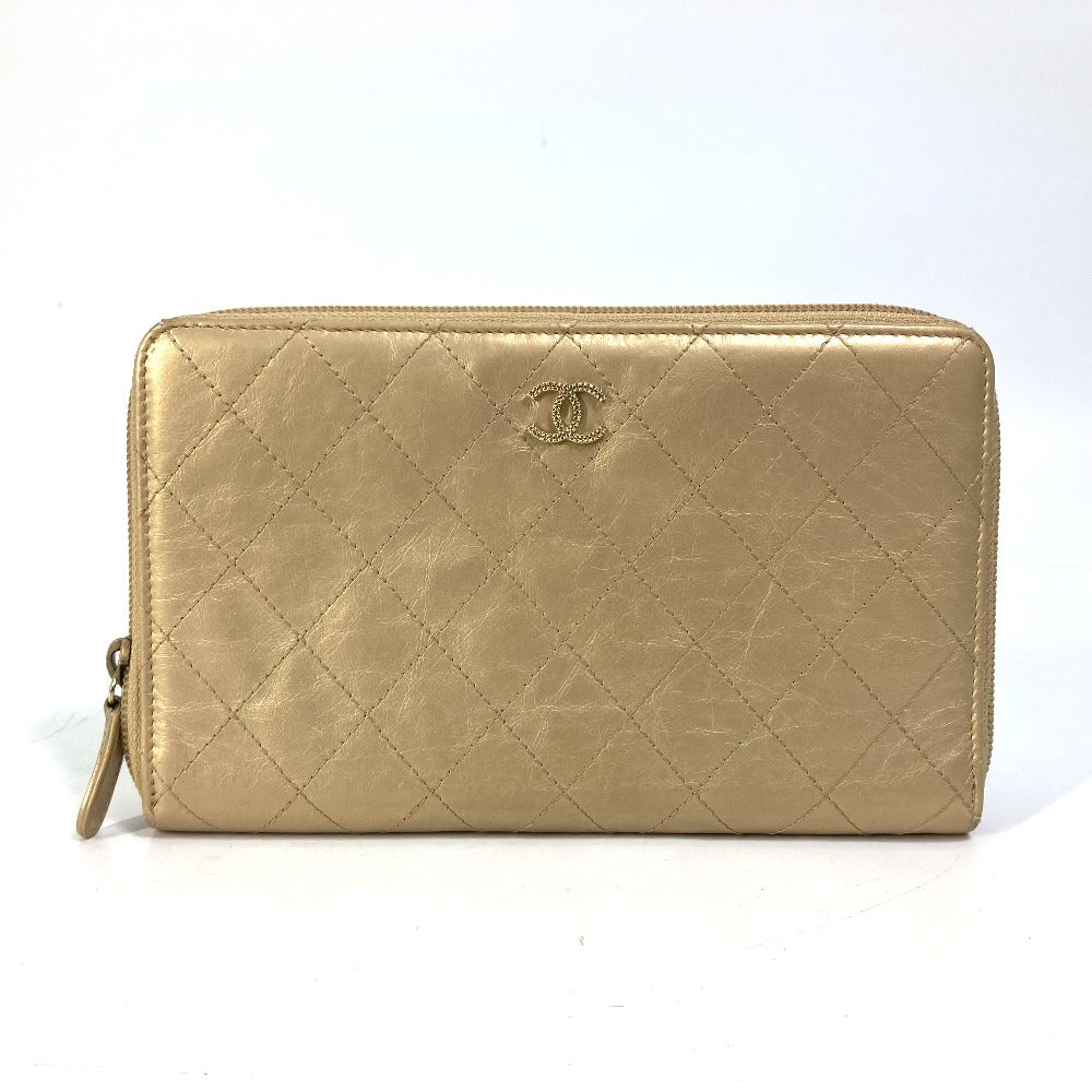 CHANEL Long Wallet Purse Calfskin gold COCO Mark CC Matrasse quilting Women Used