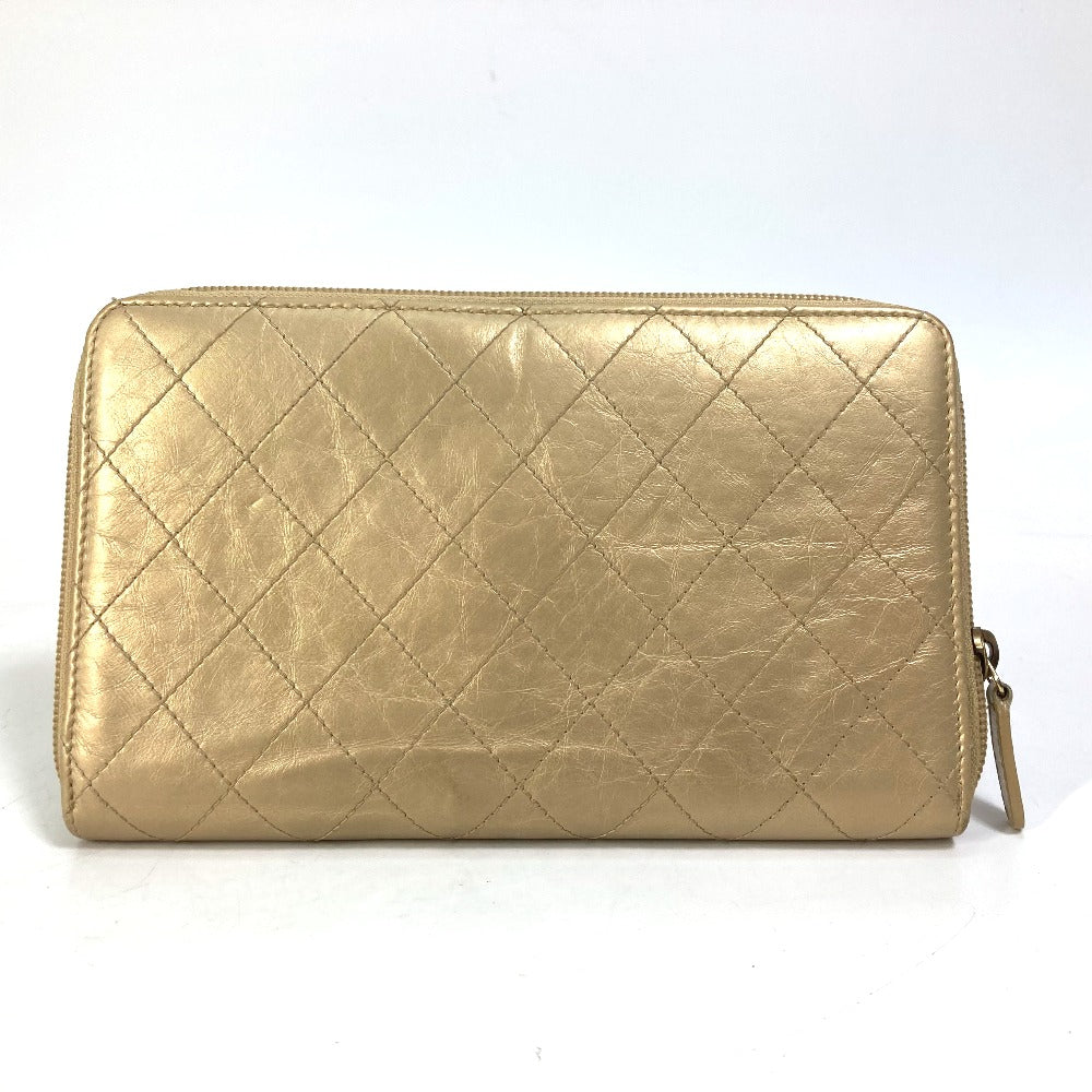 CHANEL Long Wallet Purse Calfskin gold COCO Mark CC Matrasse quilting Women Used