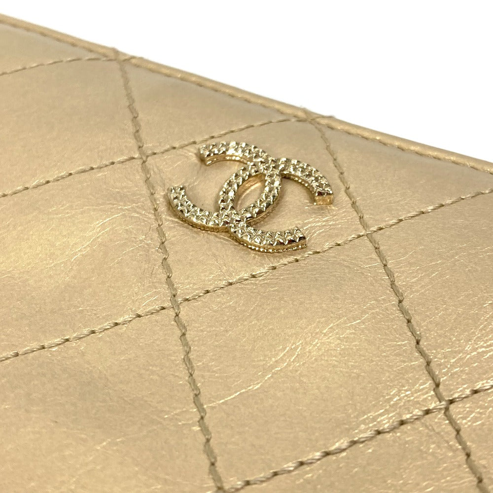 CHANEL Long Wallet Purse Calfskin gold COCO Mark CC Matrasse quilting Women Used