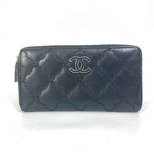 CHANEL Long Wallet Purse lambskin black COCO Mark CC Matrasse quilting Women Used