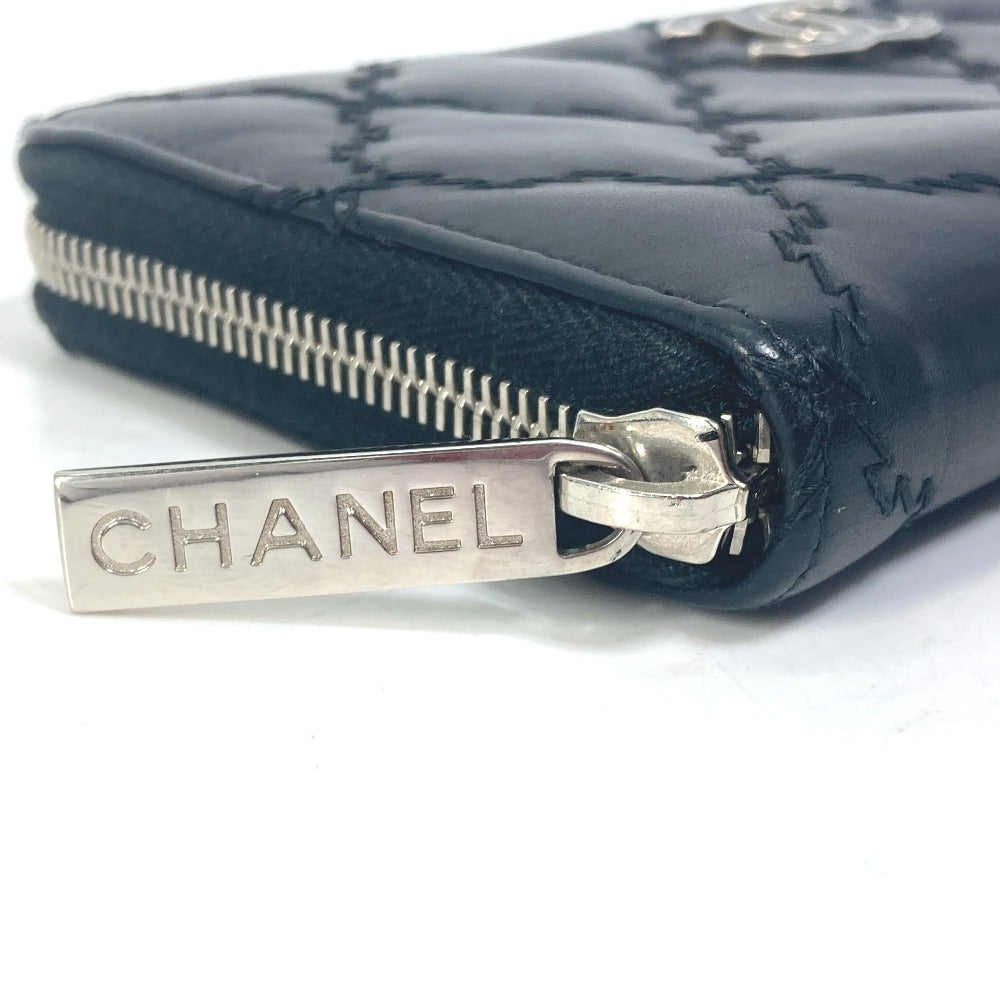 CHANEL Long Wallet Purse lambskin black COCO Mark CC Matrasse quilting Women Used