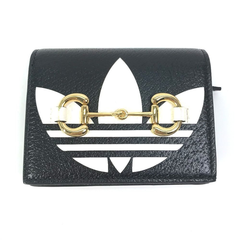 GUCCI Folded wallet 702248 leather black logo adidas collaboration Shoulder wallet Women Secondhand