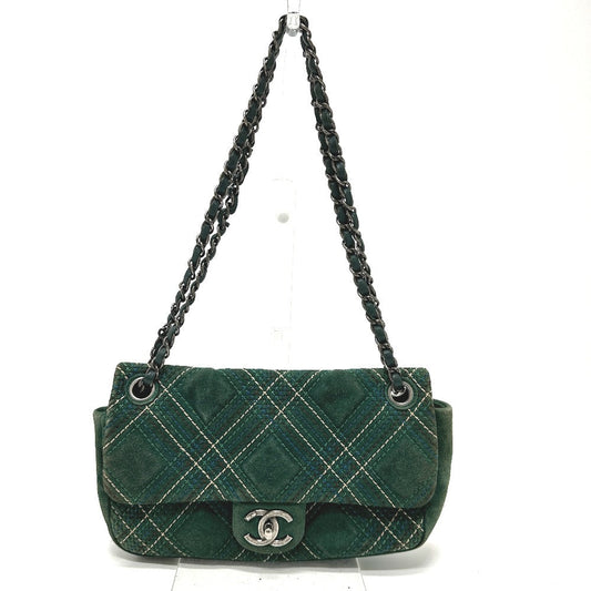 CHANEL Shoulder Bag suede green CC COCO Mark Matrasse 25 Women Used