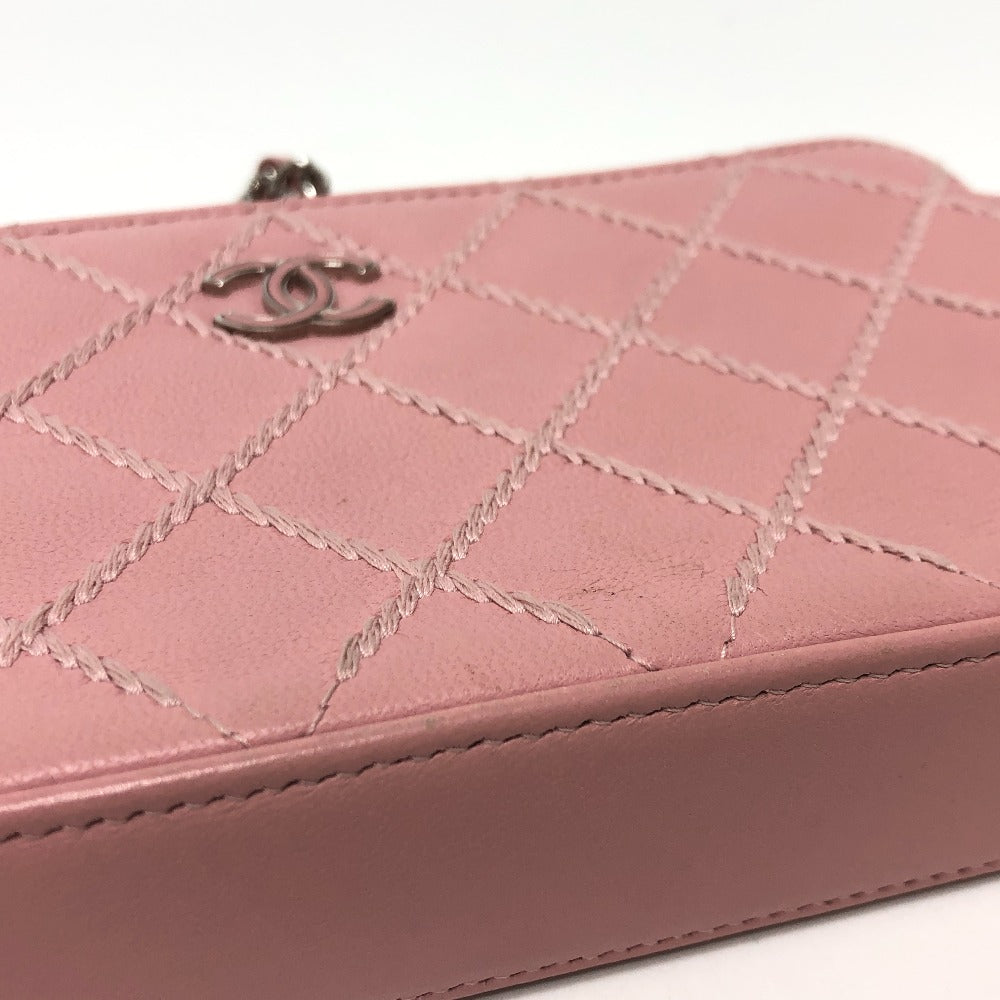 CHANEL Shoulder Bag A82527  lambskin pink CC COCO Mark Matelasse Wild Stitch Women Used