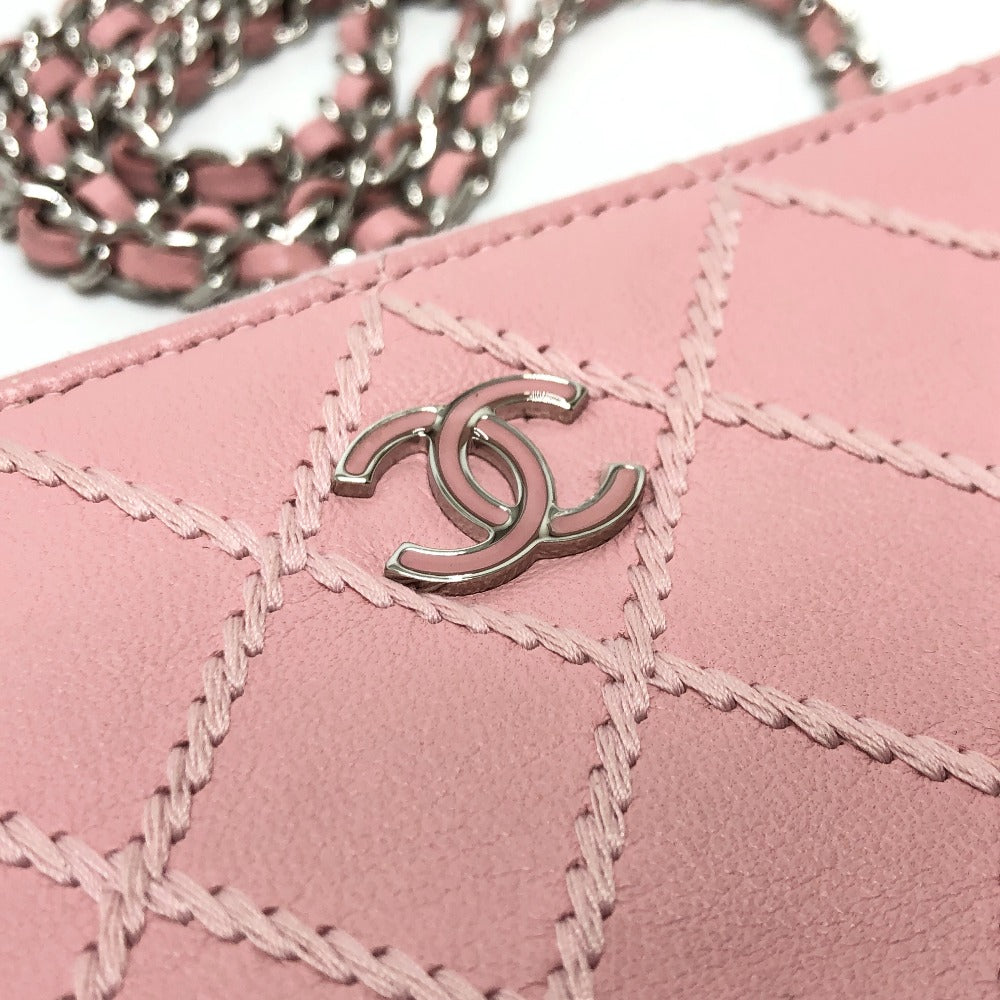 CHANEL Shoulder Bag A82527  lambskin pink CC COCO Mark Matelasse Wild Stitch Women Used