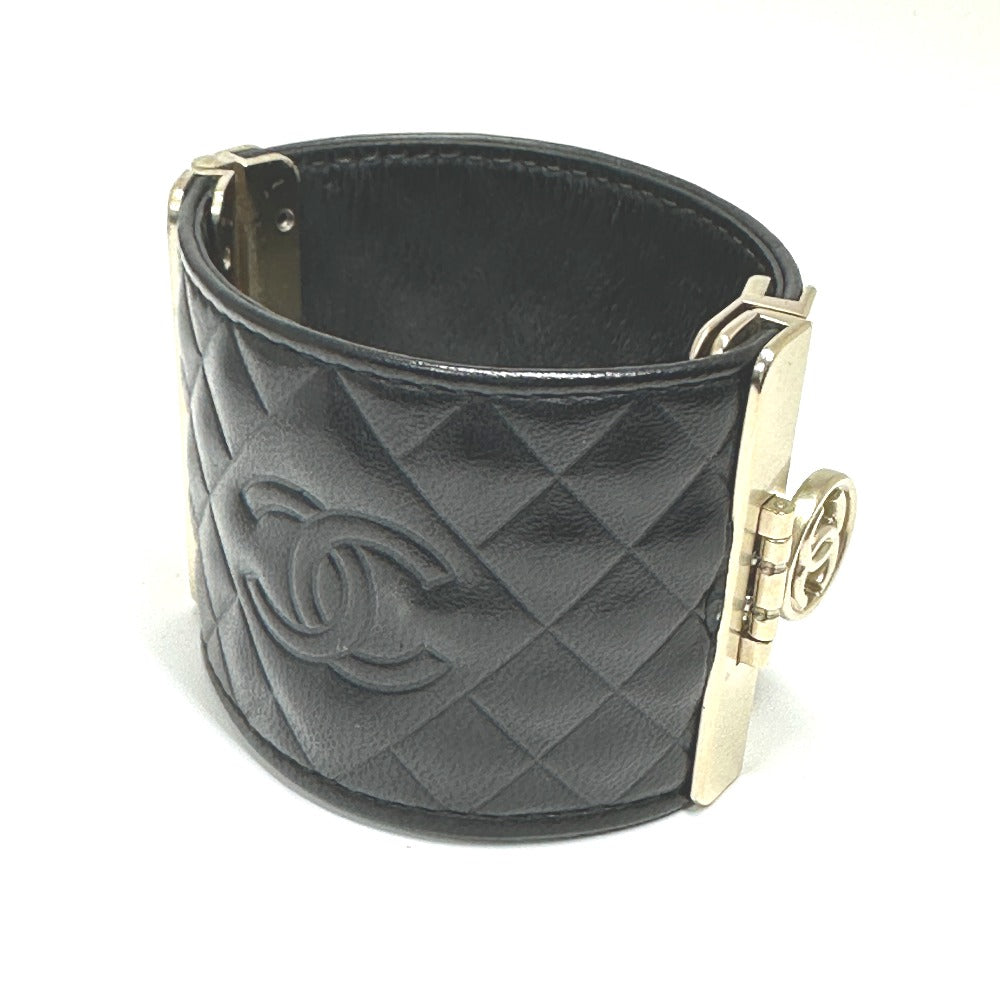 CHANEL Bangle leather black CC COCO Mark Matrasse Women M Used