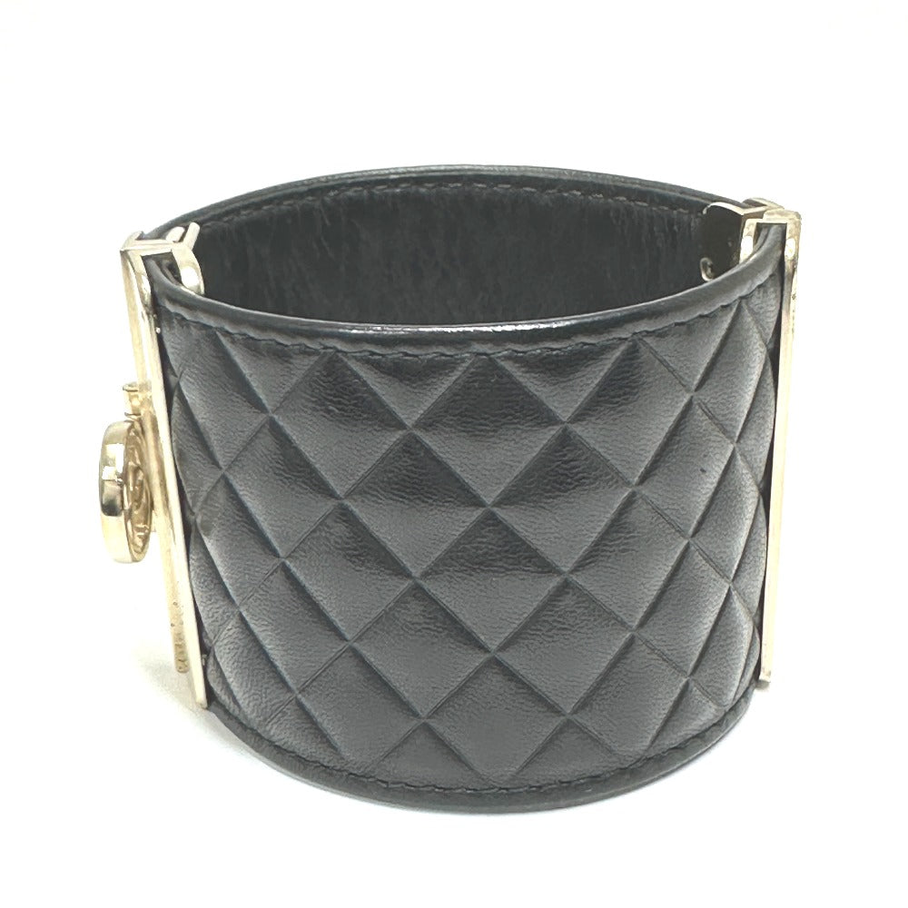 CHANEL Bangle leather black CC COCO Mark Matrasse Women M Used