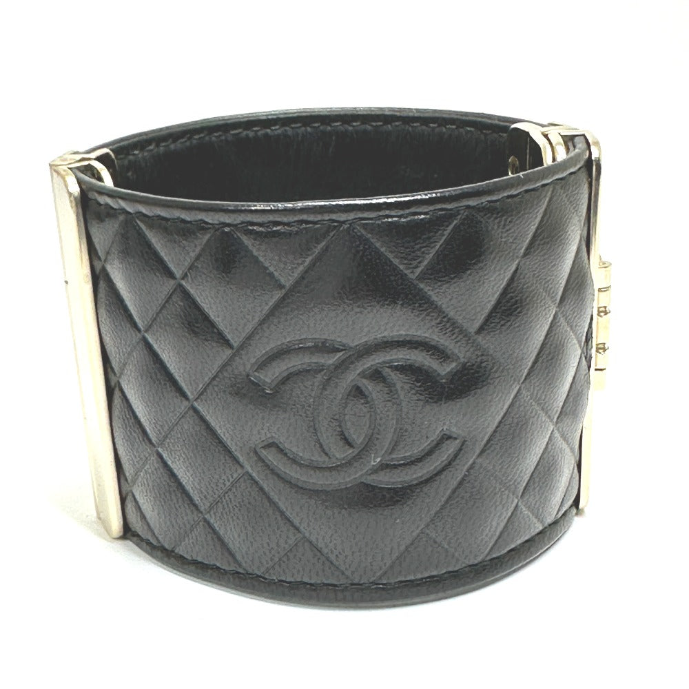 CHANEL Bangle leather black CC COCO Mark Matrasse Women M Used
