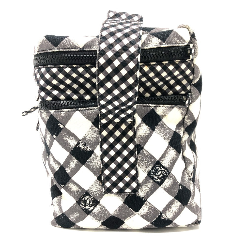 CHANEL Shoulder Bag canvas white Check COCO Mark Cooler bag Women Used