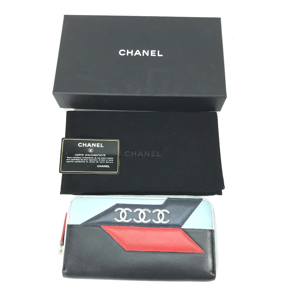 CHANEL Long Wallet Purse leather black airline triple coco Long wallet Women Used