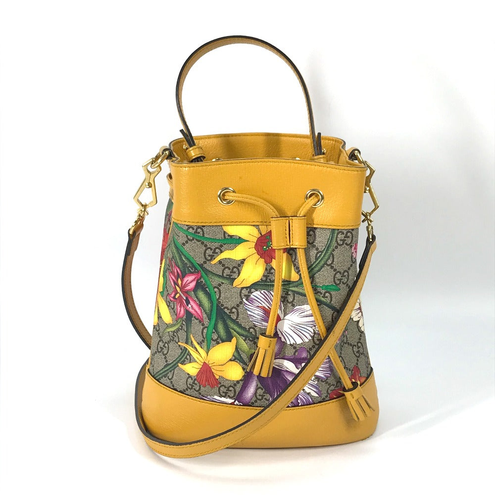 GUCCI Handbag 550621 GG Supreme Canvas beige GG Flora Flower Small Bucket Women Secondhand