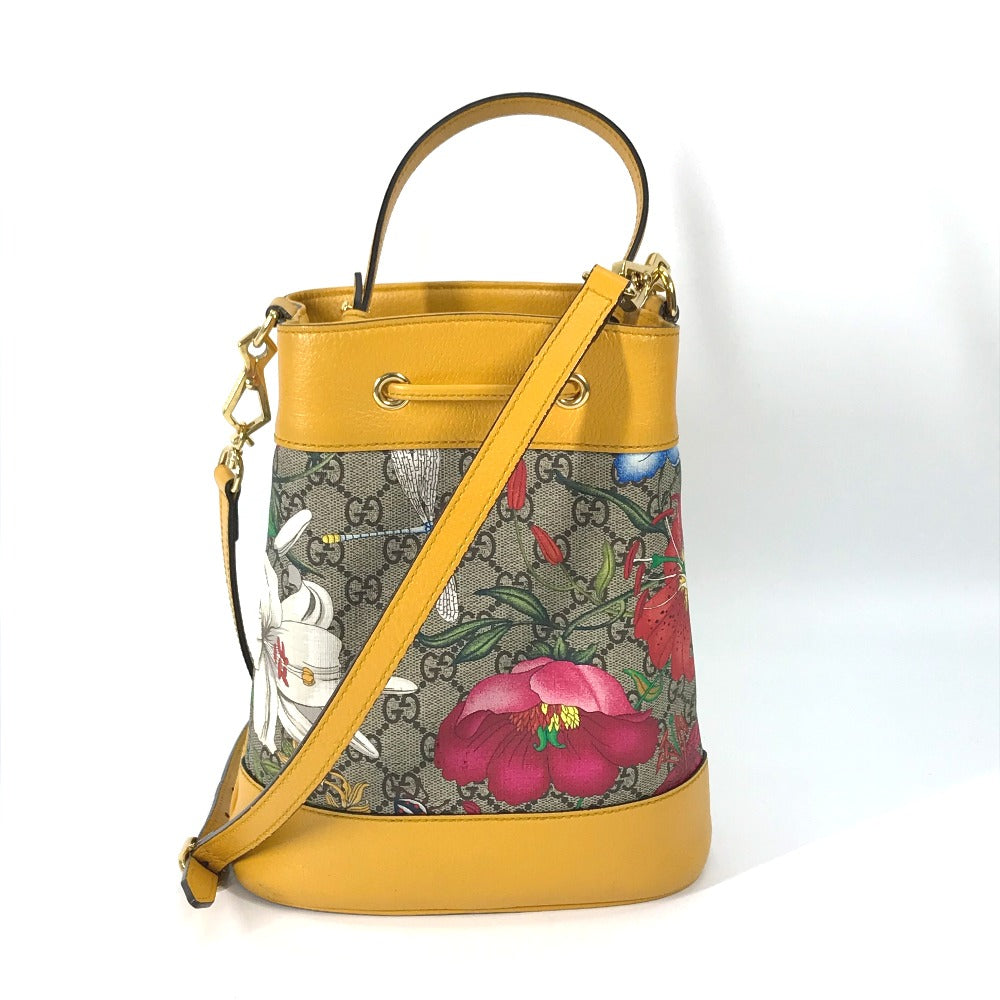 GUCCI Handbag 550621 GG Supreme Canvas beige GG Flora Flower Small Bucket Women Secondhand