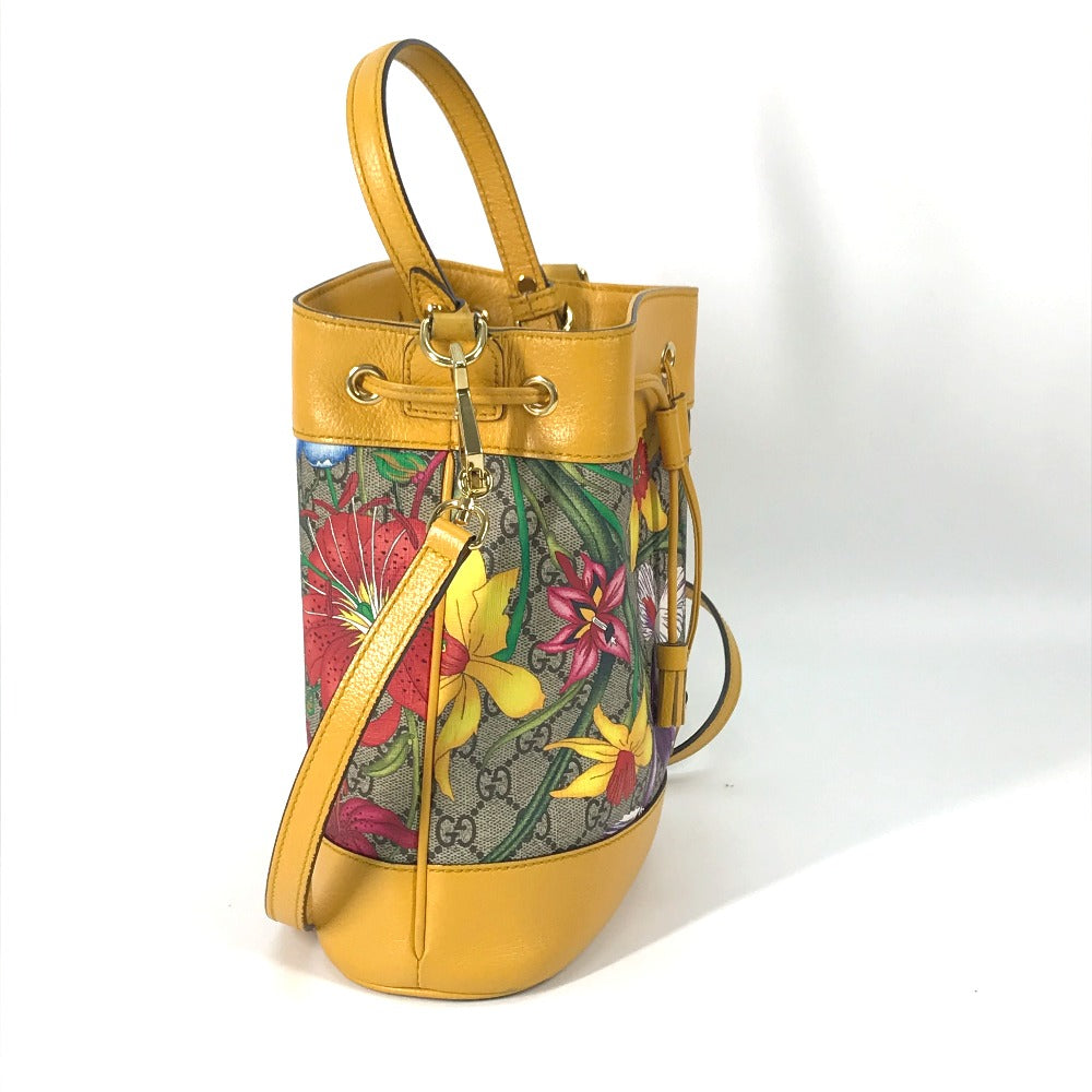 GUCCI Handbag 550621 GG Supreme Canvas beige GG Flora Flower Small Bucket Women Secondhand