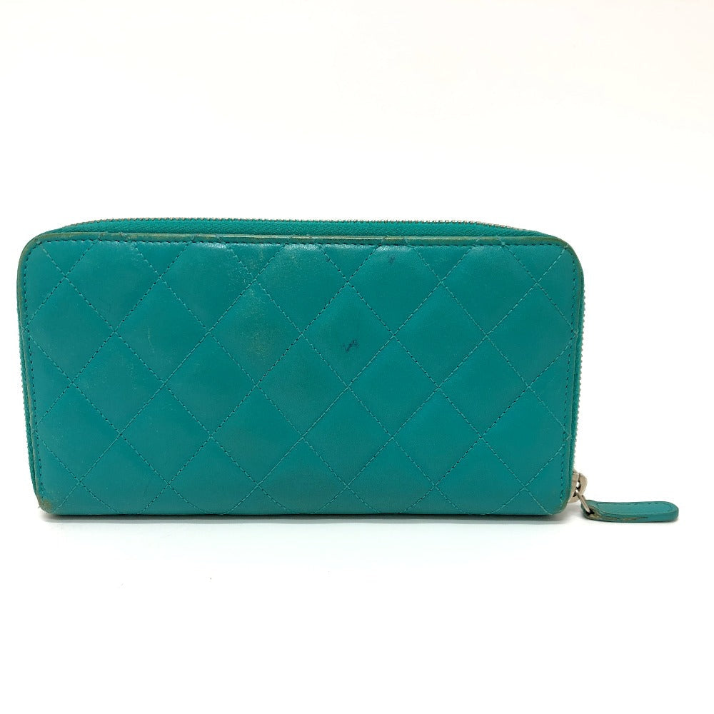 CHANEL Long Wallet Purse leather green COCO Mark Matrasse