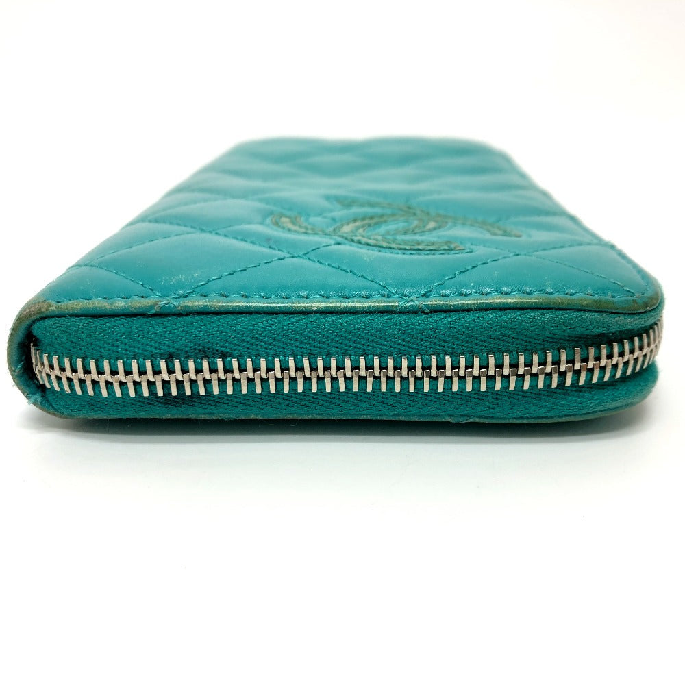 CHANEL Long Wallet Purse leather green COCO Mark Matrasse
