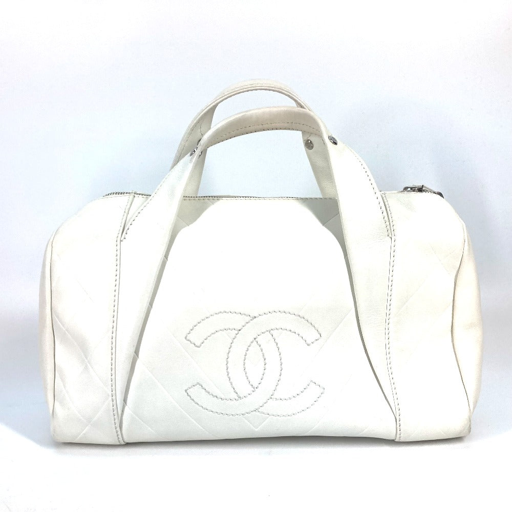 CHANEL Boston Duffel bag A30899 Calf leather white CC COCO Mark Chevron Vstitch Women Used