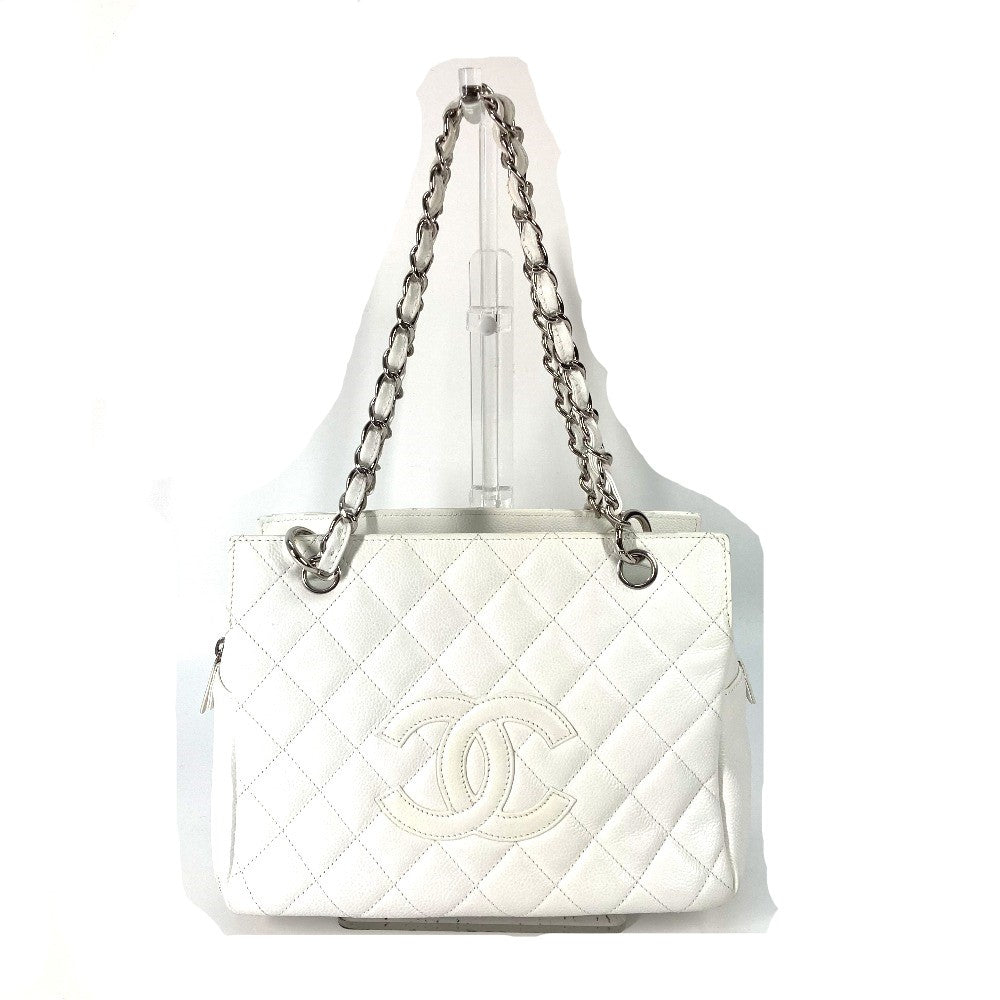 CHANEL Tote Bag Caviar skin white CC COCO Mark Timeless Matelasse Quilting Women Used