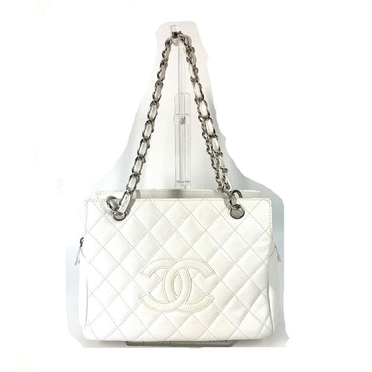 CHANEL Tote Bag Caviar skin white CC COCO Mark Timeless Matelasse Quilting Women Used