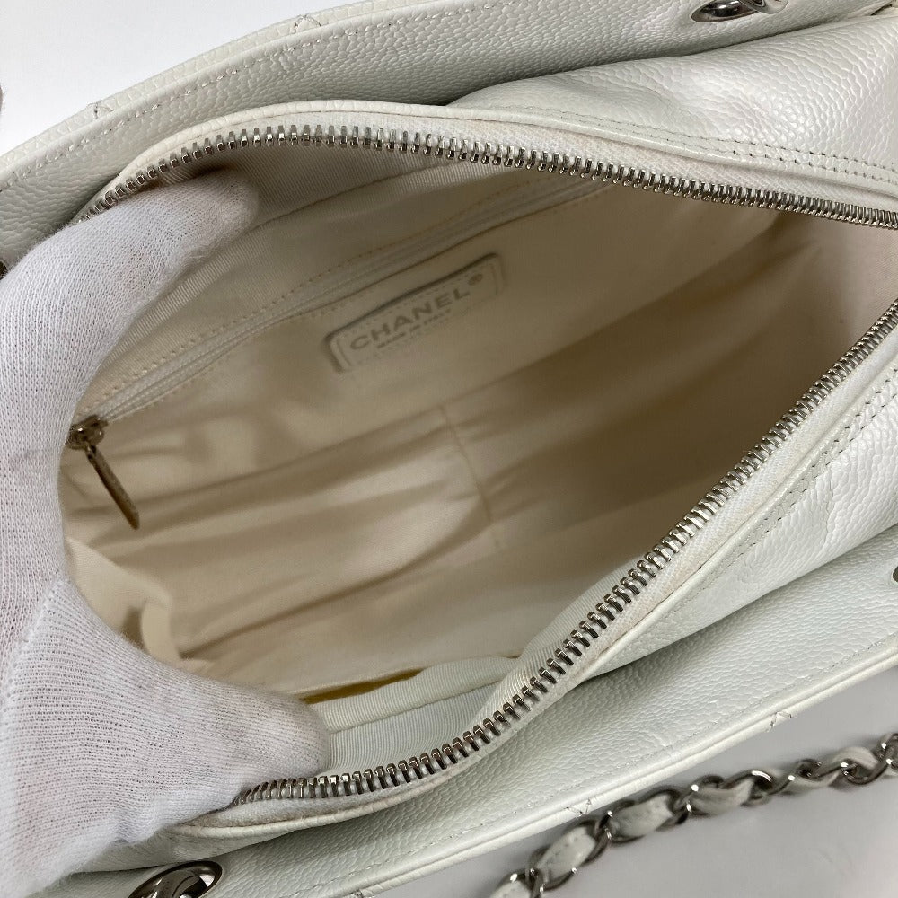 CHANEL Tote Bag Caviar skin white CC COCO Mark Timeless Matelasse Quilting Women Used