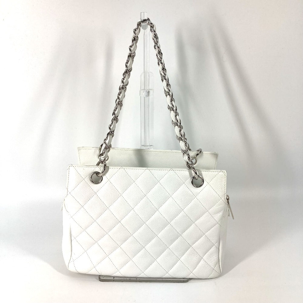 CHANEL Tote Bag Caviar skin white CC COCO Mark Timeless Matelasse Quilting Women Used