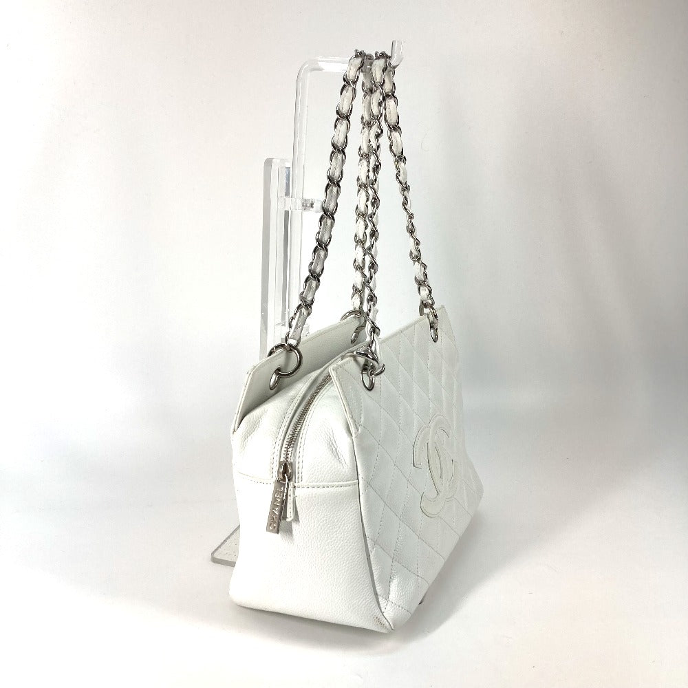 CHANEL Tote Bag Caviar skin white CC COCO Mark Timeless Matelasse Quilting Women Used