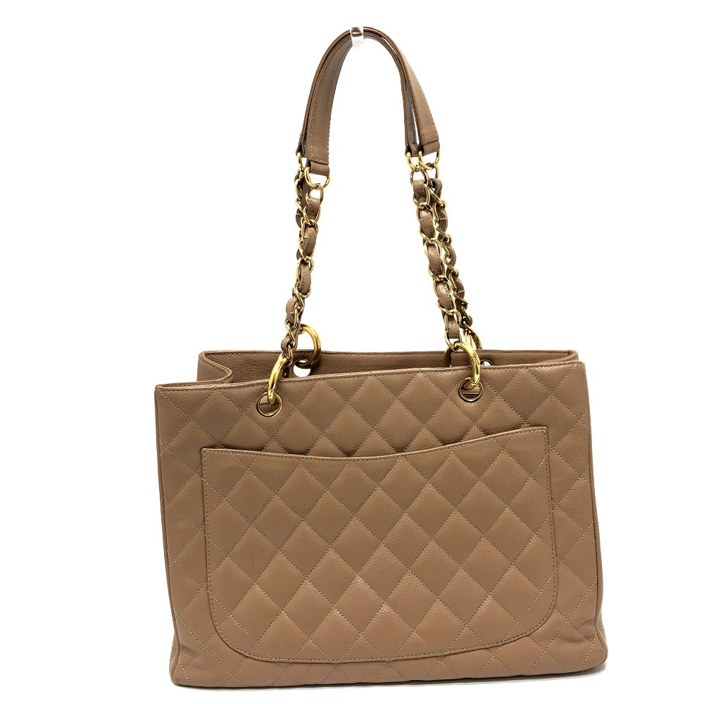 CHANEL Shoulder Bag Caviar skin beige Tote Bag Decacoco CC COCO Mark Matelasse Women Used