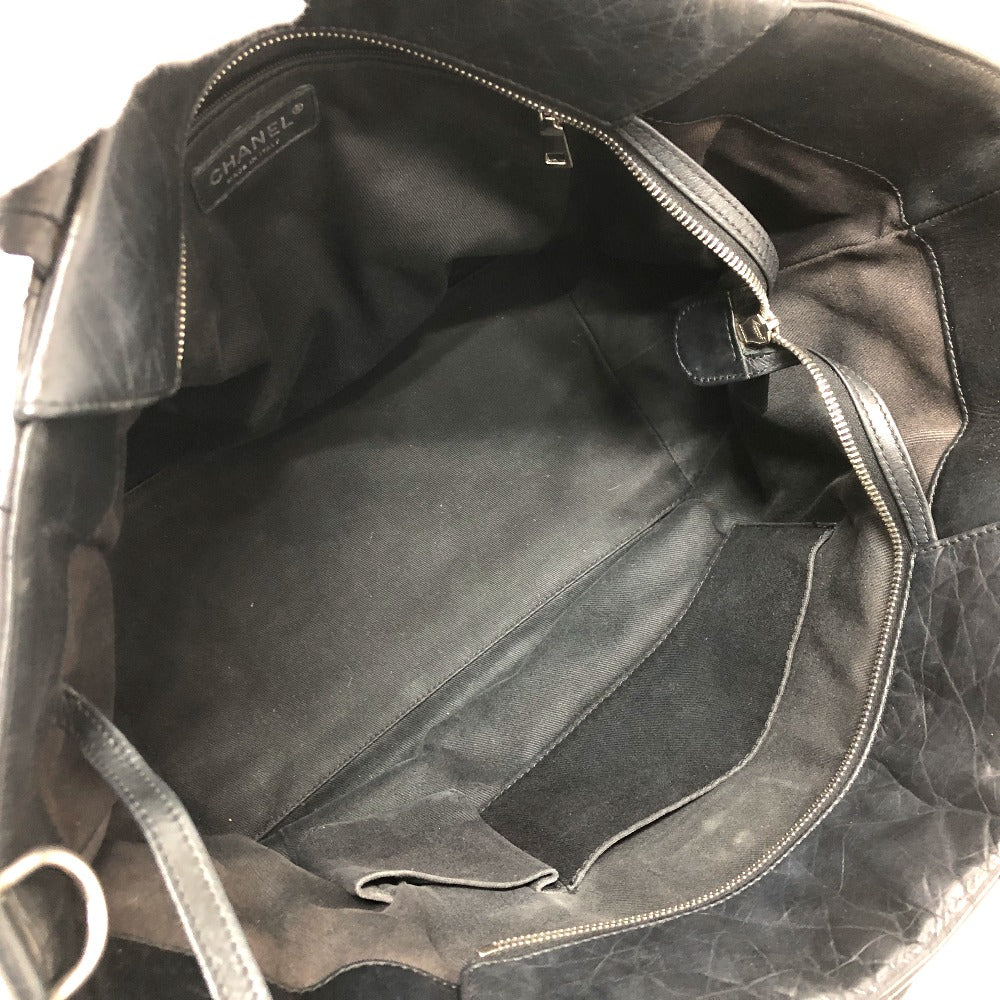 CHANEL Tote Bag leather black Woven Shoulder Bag CC COCO Mark Quilting