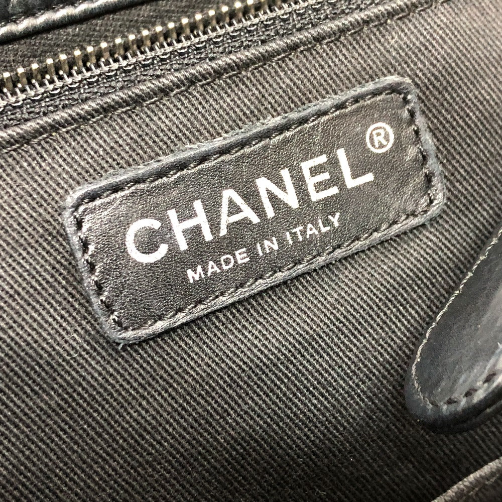 CHANEL Tote Bag leather black Woven Shoulder Bag CC COCO Mark Quilting