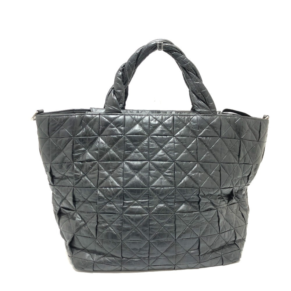 CHANEL Tote Bag leather black Woven Shoulder Bag CC COCO Mark Quilting