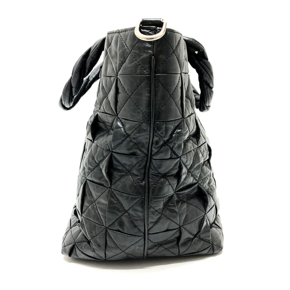 CHANEL Tote Bag leather black Woven Shoulder Bag CC COCO Mark Quilting