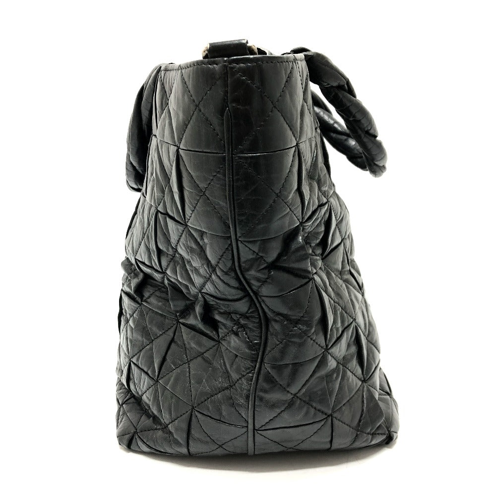 CHANEL Tote Bag leather black Woven Shoulder Bag CC COCO Mark Quilting