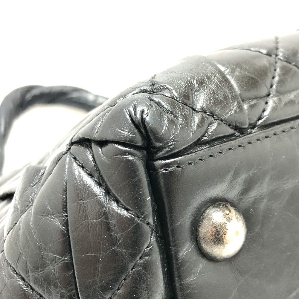 CHANEL Tote Bag leather black Woven Shoulder Bag CC COCO Mark Quilting