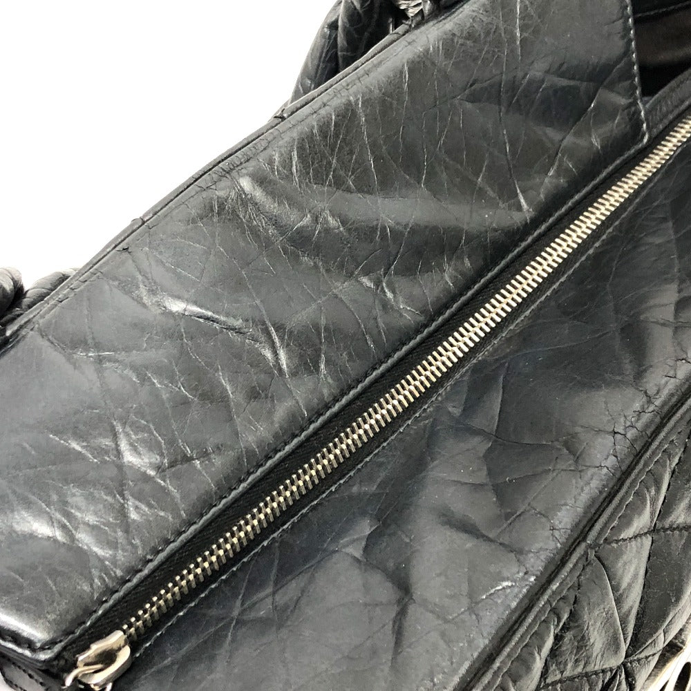 CHANEL Tote Bag leather black Woven Shoulder Bag CC COCO Mark Quilting