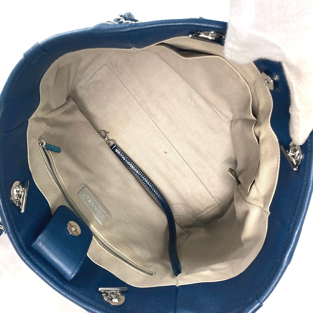 CHANEL Shoulder Bag leather Navy Logo Tote Bag Shoulder DeauvilleMM