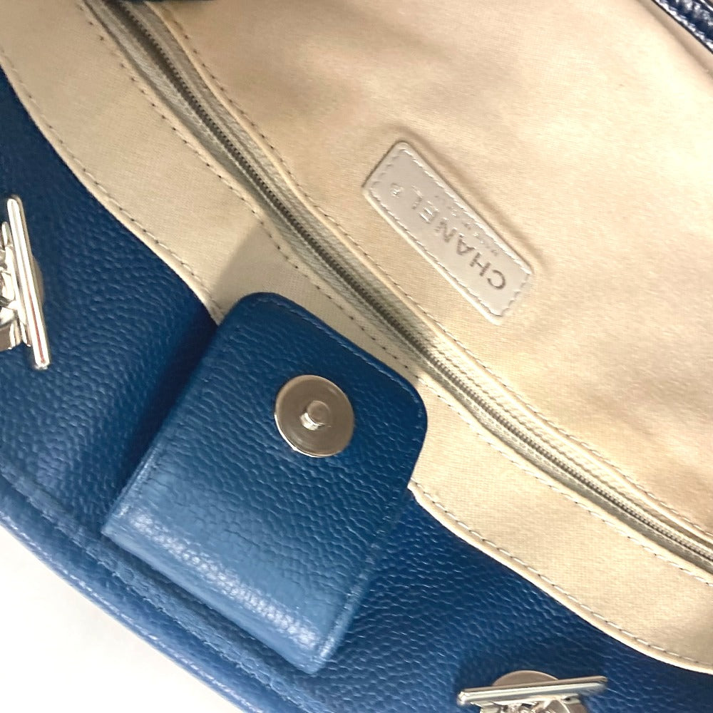 CHANEL Shoulder Bag leather Navy Logo Tote Bag Shoulder DeauvilleMM