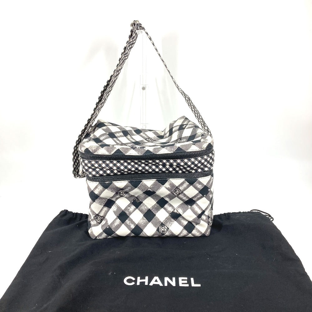 CHANEL Shoulder Bag canvas white Check CC COCO Mark