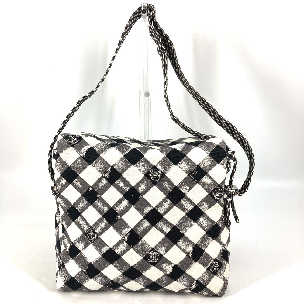 CHANEL Shoulder Bag canvas white Check CC COCO Mark