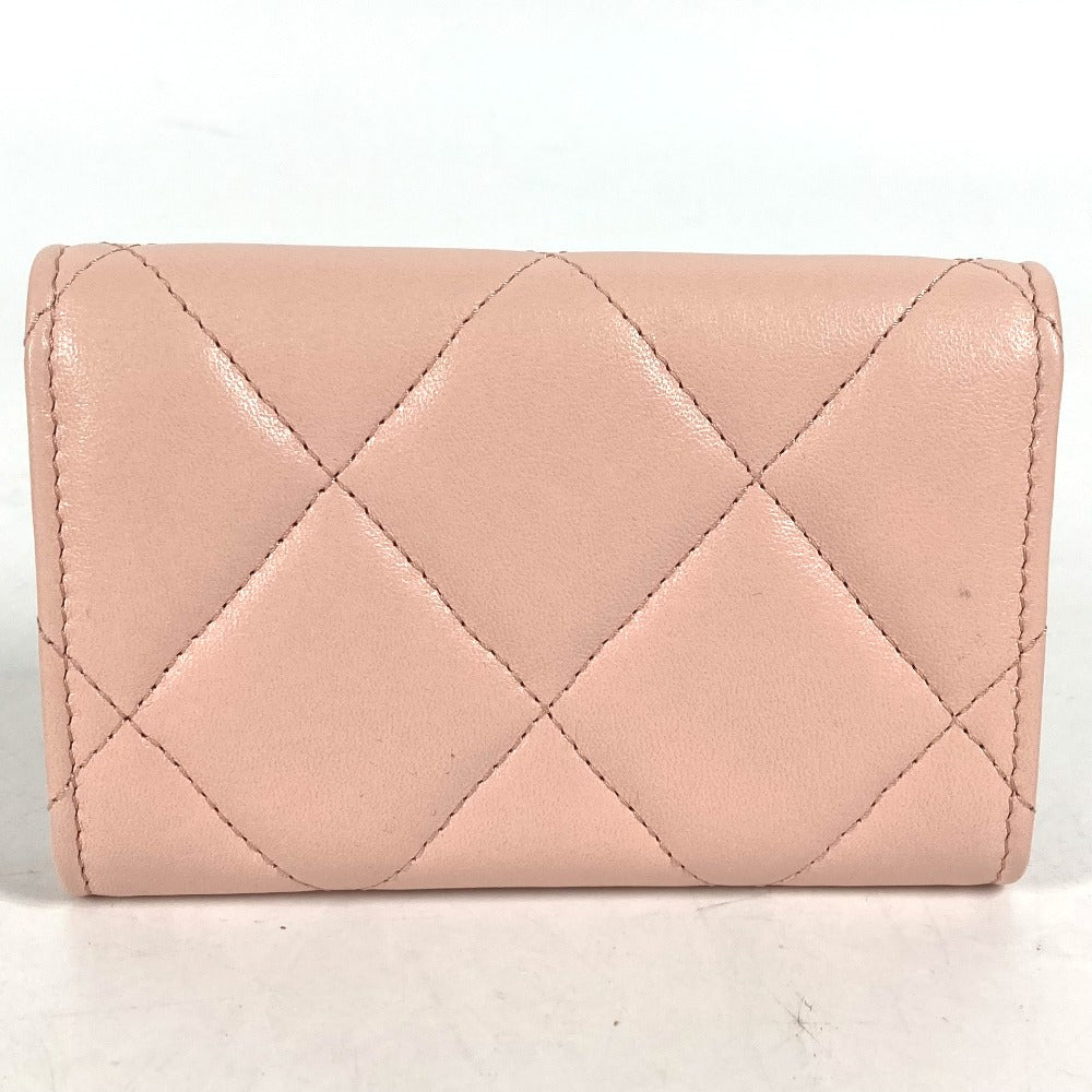 CHANEL Coin case lambskin pink 19th Line Chain CC Card Case Matelasse