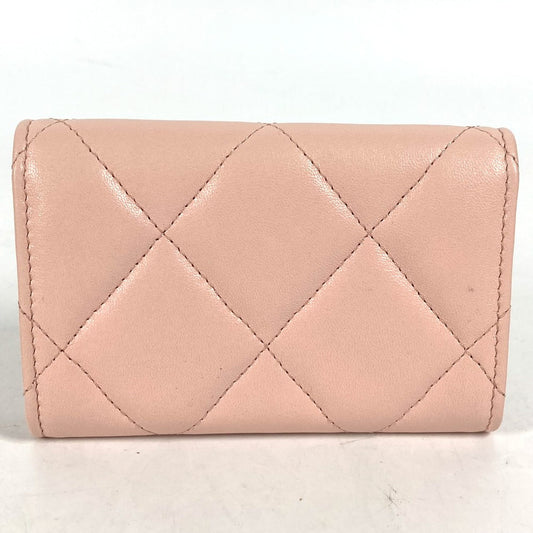 CHANEL Coin case lambskin pink 19th Line Chain CC Card Case Matelasse
