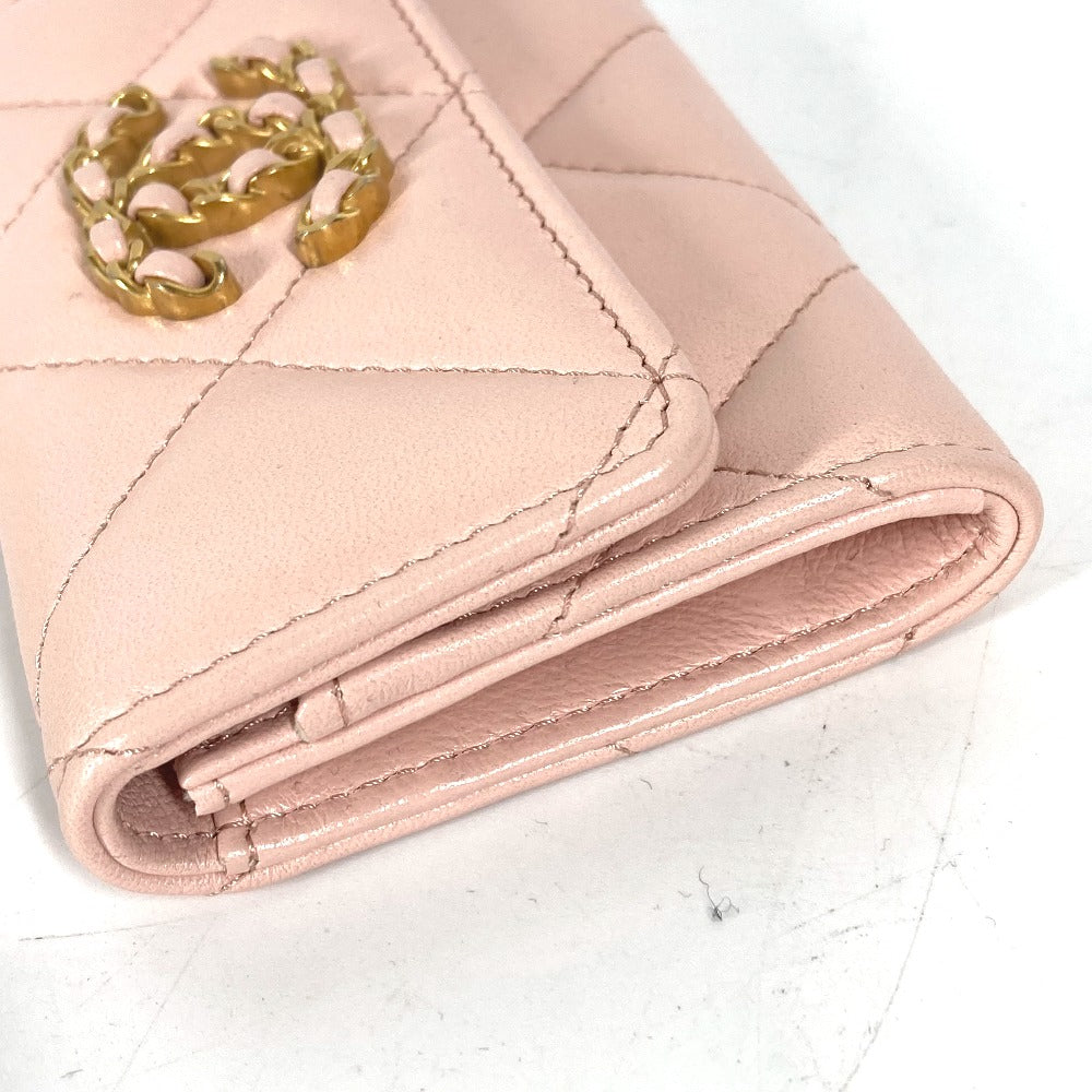 CHANEL Coin case lambskin pink 19th Line Chain CC Card Case Matelasse