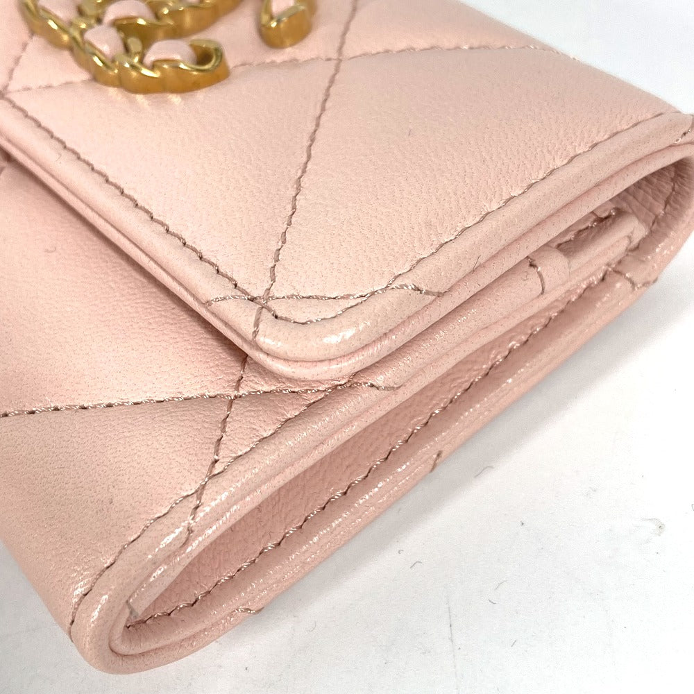 CHANEL Coin case lambskin pink 19th Line Chain CC Card Case Matelasse