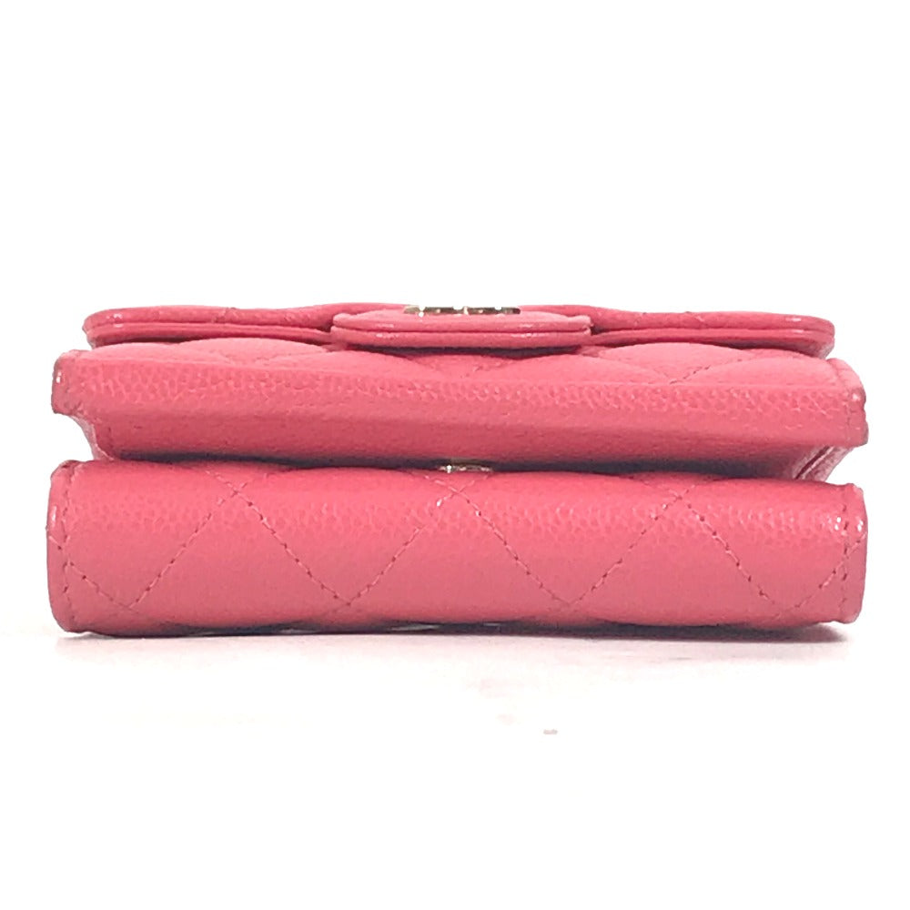 CHANEL Trifold wallet Caviar skin pink quilting CC COCO Mark Matelasse Women Used