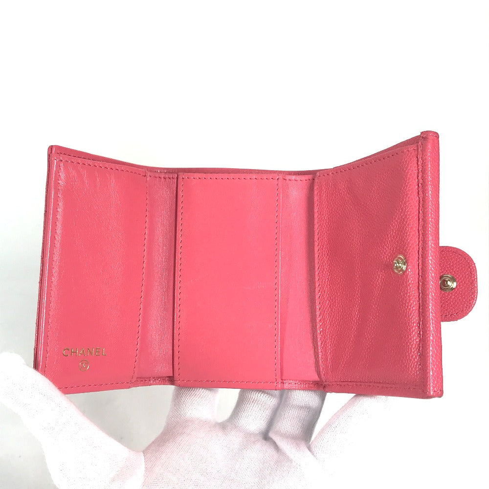 CHANEL Trifold wallet Caviar skin pink quilting CC COCO Mark Matelasse Women Used